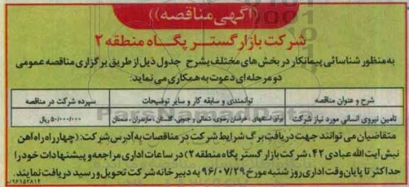 آگهی مناقصه,مناقصه تامین نیروی انسانی