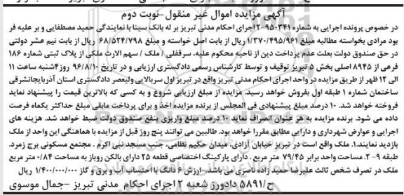 مزایده,مزایده ملک مساحت 79.45متر