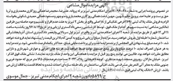 مزایده,مزایده ملک مساحت عرصه 165متر