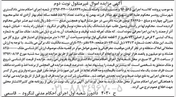 مزایده,مزایده ششدانگ مغازه نوساز مساحت 10.93متر