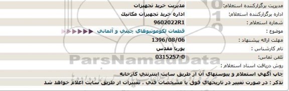 استعلام, استعلام قطعات لکومویوهای چینی و آلمانی