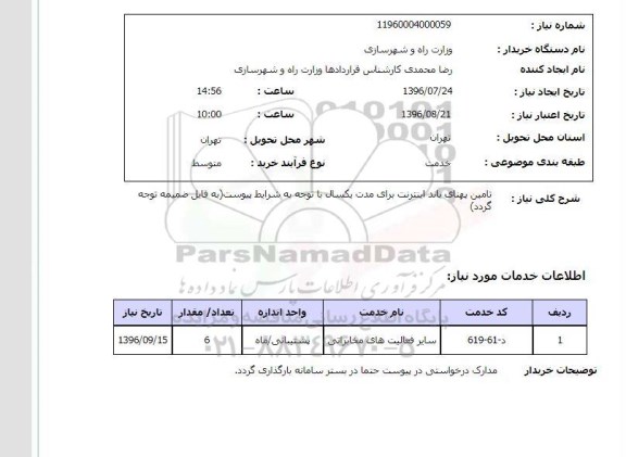 استعلام , استعلام تامین پهنای باند اینترنت 