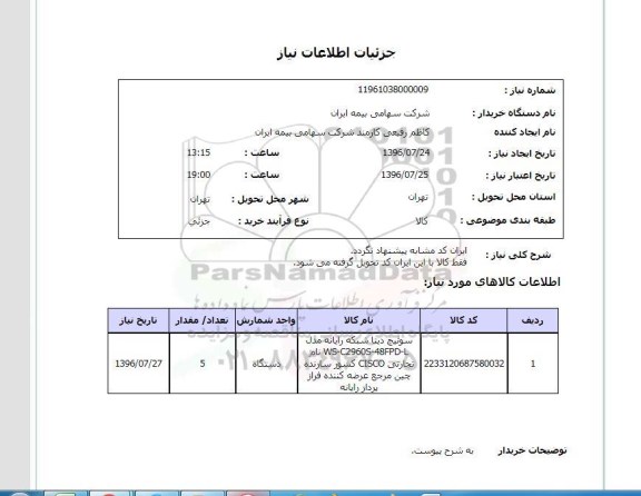 استعلام, استعلام سوئیچ دیتا شبکه رایانه مدل WS-C2960S-48FPD-L