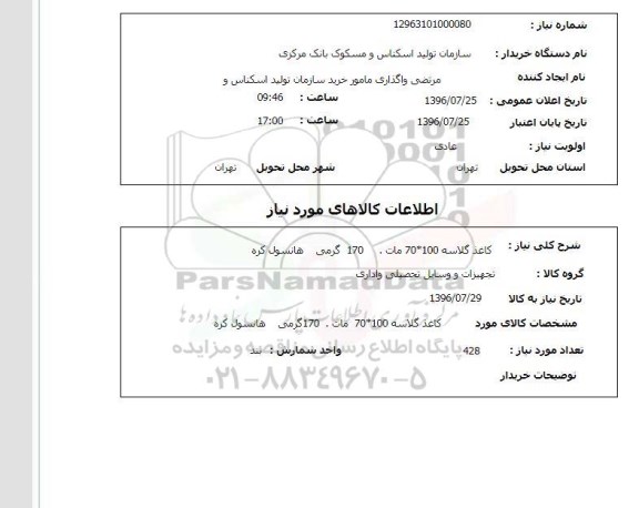 استعلام, استعلام کاغذ گلاسه 100*70 
