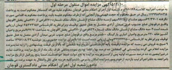 مزایده,مزایده ملک بخش دو قوچان مرحله اول