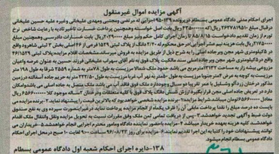 مزایده,مزایده پلاک ثبتی بخش سه ثبتی شاهرود 
