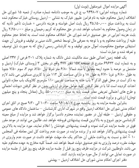 مزایده,مزایده یک قطعه زمین احداثی