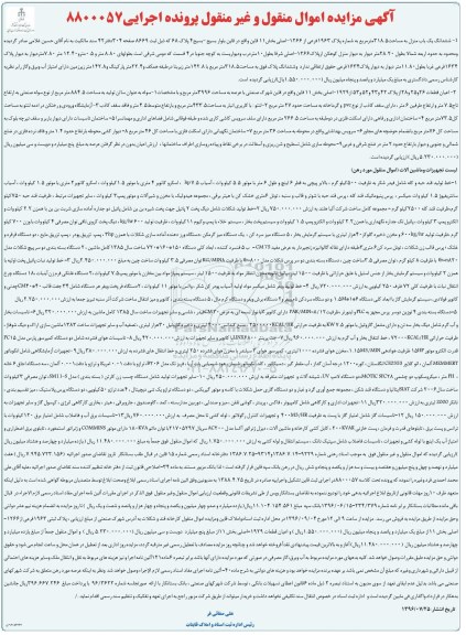 آگهی مزایده اموال منقول و غیر منقول , مزایده فروش ششدانگ یکباب منزل و لیست تجهیزات و ماشین آلات