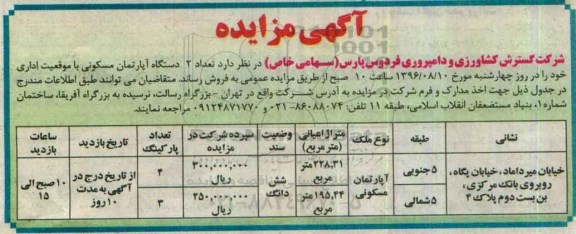 مزایده,مزایده فروش دو دستگاه آپارتمان مسکونی با موقعیت اداری