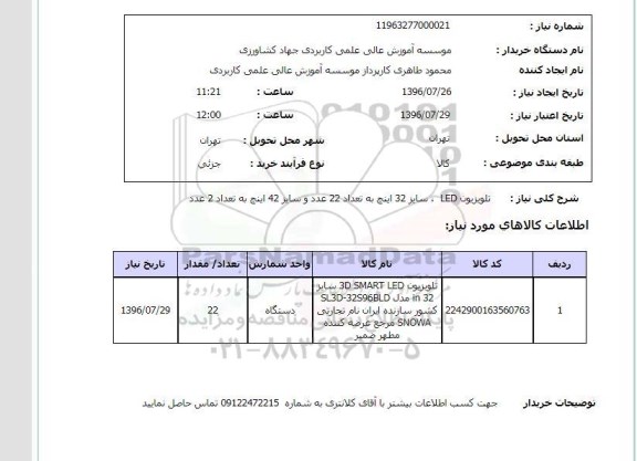 استعلام, استعلام تلویزیون LED سایز 32 و 42 اینچ