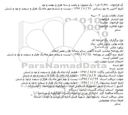 اگهی مزایده , مزایده استخر شنای  گلستان