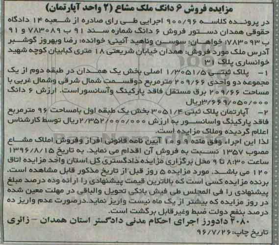 مزایده,مزایده دو قطعه پلاک ثبتی 209.66 و 96متر