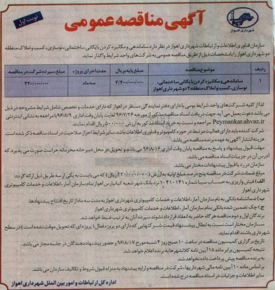 آگهی مناقصه عمومی,مناقصه ساماندهی و مکانیزه کردن بایگانی