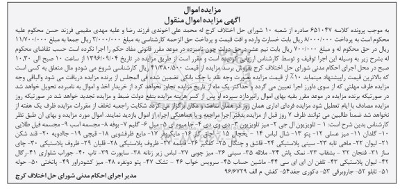آگهی مزایده اموال منقول، مزایده تلویزیون ال جی...
