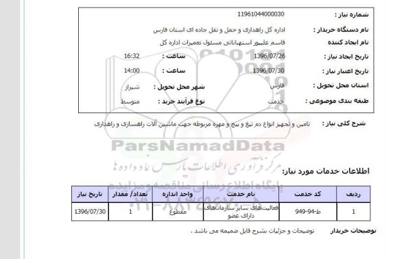 استعلام ,استعلام تامین و تجهیز انواع دم تیغ و پیچ و مهره