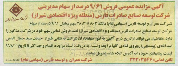 مزایده ,مزایده فروش 9.61 درصد از سهام 