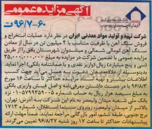 مزایده عملیات استخراج و فروش سنگ آهن