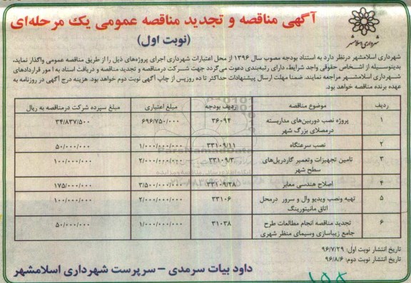 آگهی مناقصه و تجدید مناقصه عمومی یک مرحله ای , مناقصه پروژه نصب دوربین های مداربسته در مصلای بزرگ شهر...