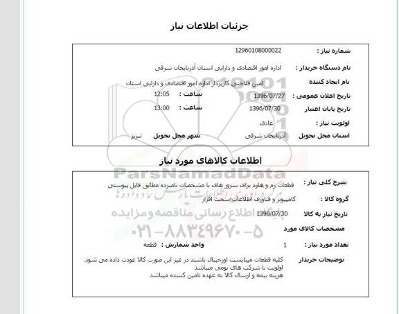 استعلام ,استعلام قطعات رم و هارد برای سرورها