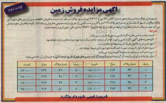 مزایده,مزایده فروش 8 قطعه زمین از زمینهای شهرداری نوبت دوم