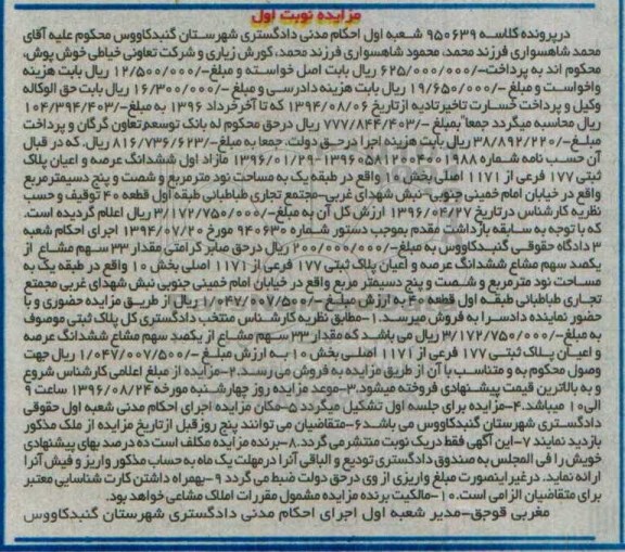 مزایده,مزایده پلاک ثبتی 177 فرعی نوبت اول