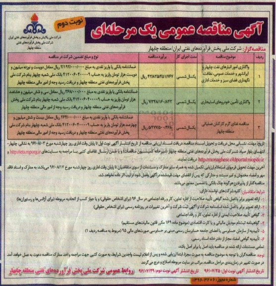 مناقصه, مناقصه واگذاری امور انبارهای نفت ...نوبت دوم 