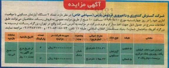 مزایده,مزایده فروش دو دستگاه آپارتمان مسکونی با موقعیت اداری