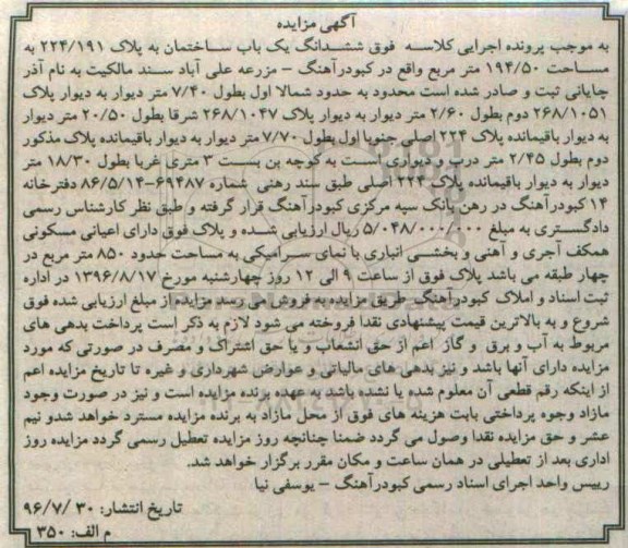 مزایده,مزایده ششدانگ یکباب ساختمان مساحت 194.50متر