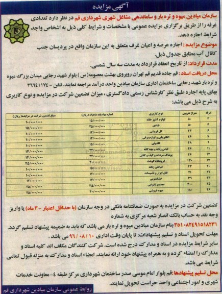 آگهی مزایده , مزایده اجاره تعدادی غرفه 