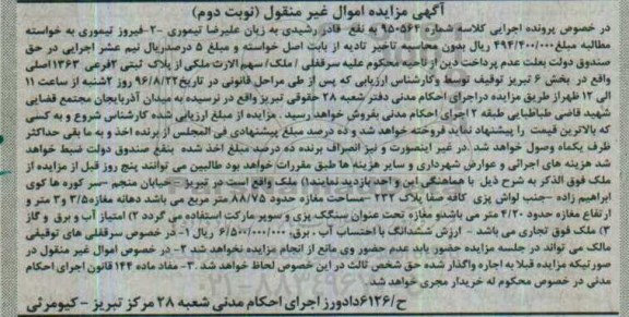 مزایده,مزایده ملک بخش شش تبریز نوبت دوم