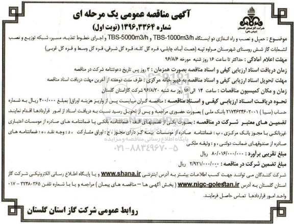 آگهی مناقصه عمومی, مناقصه حمل نصب و راه اندازی دو ایستگاه TBS