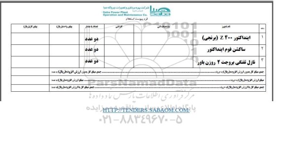 استعلام , استعلام اینداکتور 400 Z برنجی و ... 