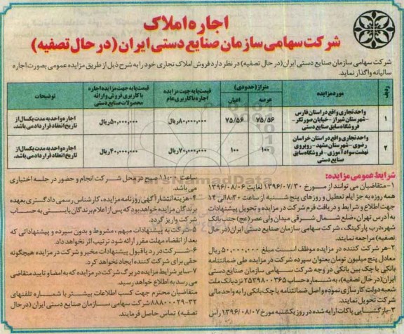 آگهی مزایده , مزایده فروش املاک تجاری 