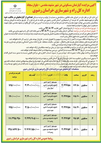 مزایده,مزایده فروش تعدادی از آپارتمانهای در مالکیت خود