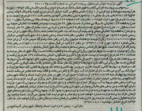 مزایده,مزایده ششدانگ یکباب خانه مساحت 220متر