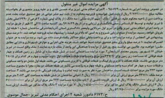مزایده,مزایده ملک پلاک ثبتی شماره سه فرعی