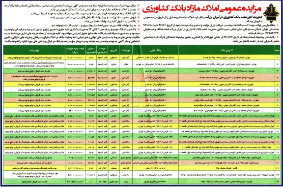 مزایده,مزایده فروش املاک مازاد بانک  کشاورزی 