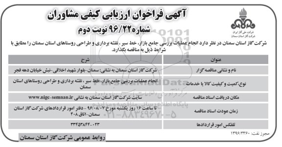 آگهی فراخوان ارزیابی کیفی مشاوران, مناقصه انجام عملیات بررسی جامع بازار، خط سیر، نقشه برداری و طراحی روستاها... - نوبت دوم 