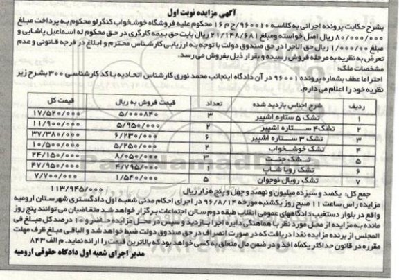 مزایده,مزایده انواع تشک