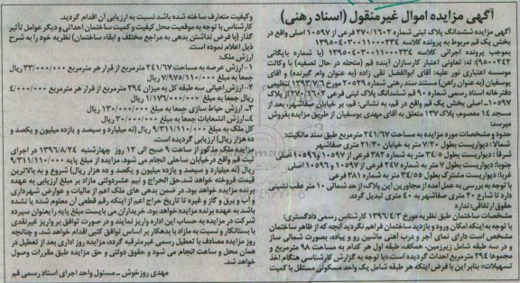 مزایده,مزایده ششدانگ پلاک ثبتی شماره 270/1602 فرعی