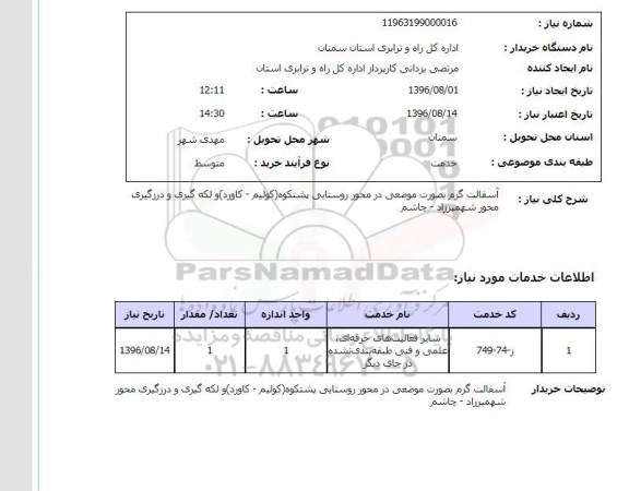 استعلام , استعلام آسفالت گرم بصورت موضعی