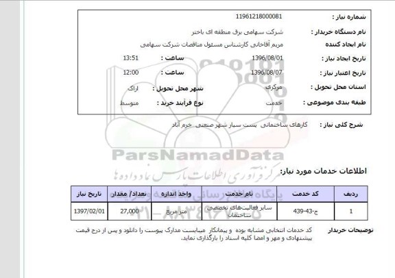 استعلام,استعلام کارهای ساختمانی پست سیار 