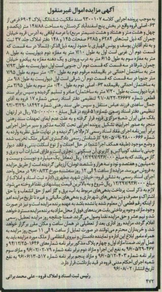 مزایده,مزایده سند مالکیت ششدانگ پلاک 6904 فرعی