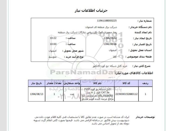 استعلام ,استعلام خرید کابل شبکه