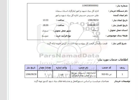 استعلام , استعلام کتابخانه ها ، آرشیوها ، موزه ها و سایر فعالیت های فرهنگی 