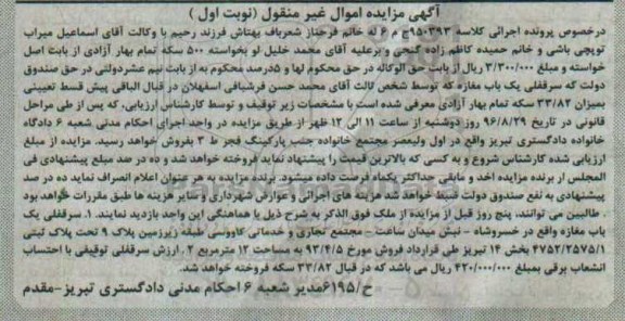 مزایده,مزایده سرقفلی مغازه بخش 14 تبریز