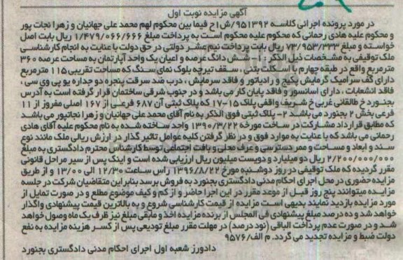 مزایده,مزایده ششدانگ آپارتمان مساحت 360متر
