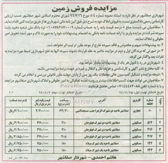 مزایده,مزایده فروش املاک تجاری مسکونی نوبت دوم 