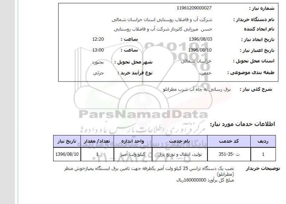 استعلام, استعلام برق رسانی به چاه آب شرب