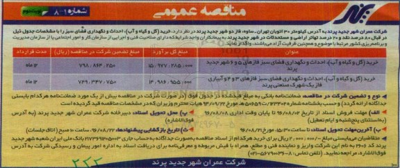 مناقصه عمومی  , مناقصه خرید گل و گیاه و آب ، احداث و نگهداری فضای سبز- نوبت دوم 